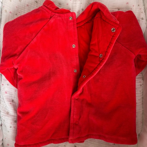 🐣 24M Red Velour Chunky Sweater Embroidered Ducks Collar Pocket Long Sleeve - Picture 8 of 13